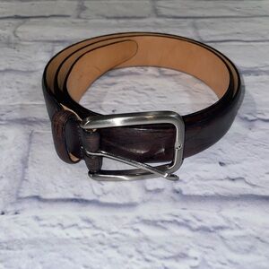 Martin Dingman Dark Brown Leather Belt with Silver Buckle